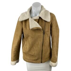 Banana Republic Faux Shearling Collared Long Sleeve Moto Biker Coat Jacket Sz XS